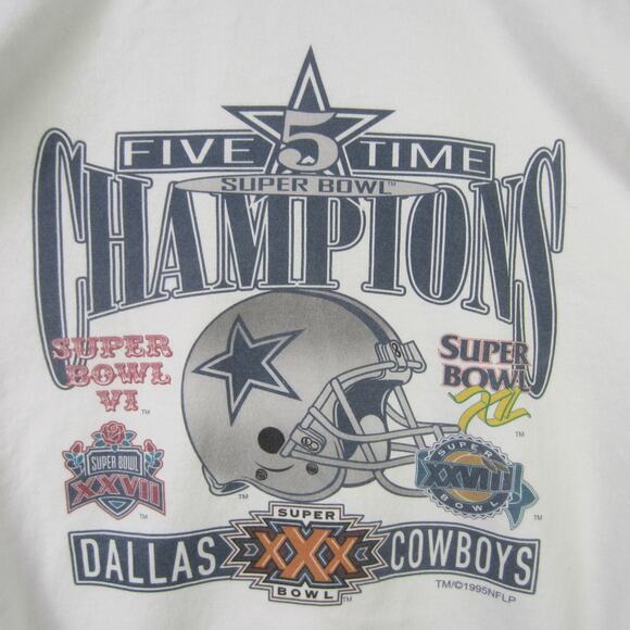 Vintage Dallas Cowboys Sweater Mens White NFL Football Five Time Champions 90s - Picture 2 of 7